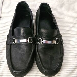 Cole Haan Men's Black Leather Loafers with Silver Accent Size 10.5